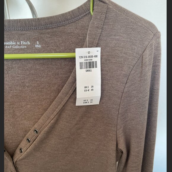 NWT ABERCROMBIE LONG SLEEVE COTTON BODYSUIT--BROWN--SMALL--WOMEN'S - Picture 3 of 4